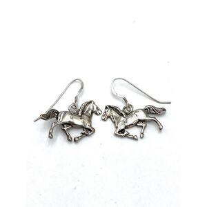 925 GS Sterling Silver Horses Earrings Drops Dangles Large